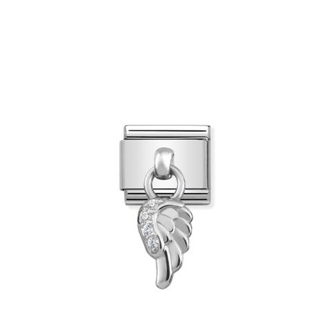 Link Composable Classic Ala Pendente con Pietre Link con Pendente in Acciaio e Cubic Zirconia