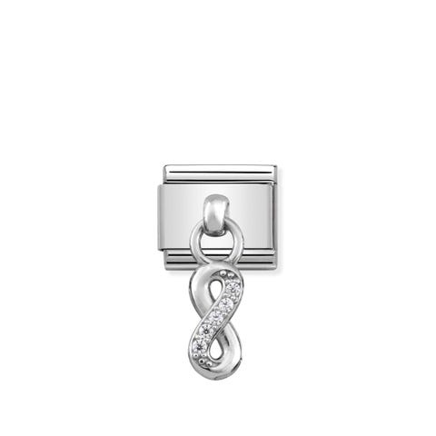Link Composable Classic Infinito Pendente con Pietre Link con simbolo infinito in Acciaio e Zirconi