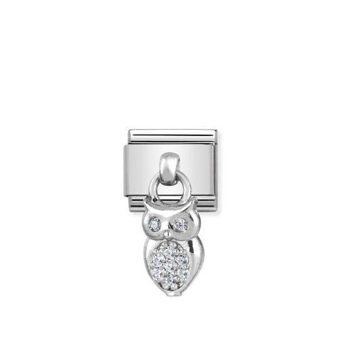 Composable Classic Link, Eulen-Anhänger, Steine Anhänger-Link aus Sterling-Silber mit Zirkonia, Tier