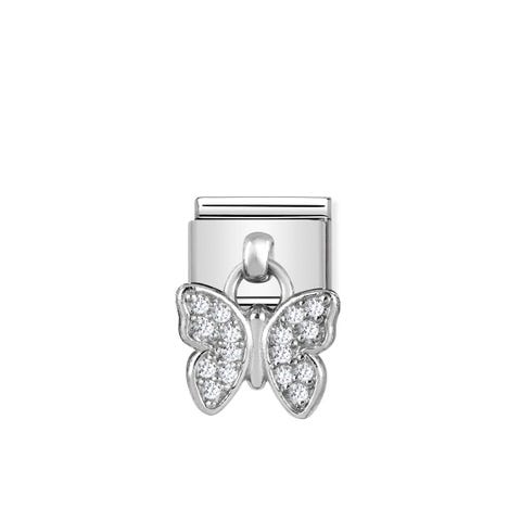 Composable Classic Link, Anhänger, Schmetterling Schmetterling-Link aus Edelstahl, Silber und Emaille