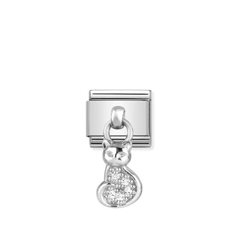 Link Composable Classic pendentif chat Link en acier inoxydable et Cubic Zirconiums Symbole animal