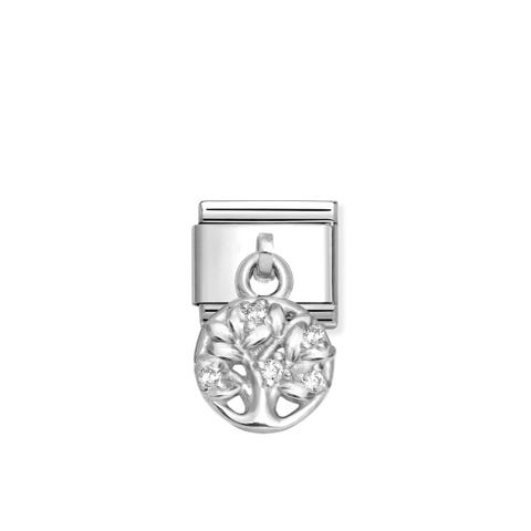 Composable Classic Link, Pendant Tree of Life, White stones Stainless steel Link with sterling silver pendant and stones