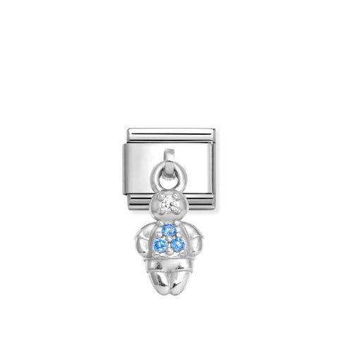 Composable Classic Link, Pendant Boy, Light Blue stones Stainless steel Link with sterling silver details and coloured stones