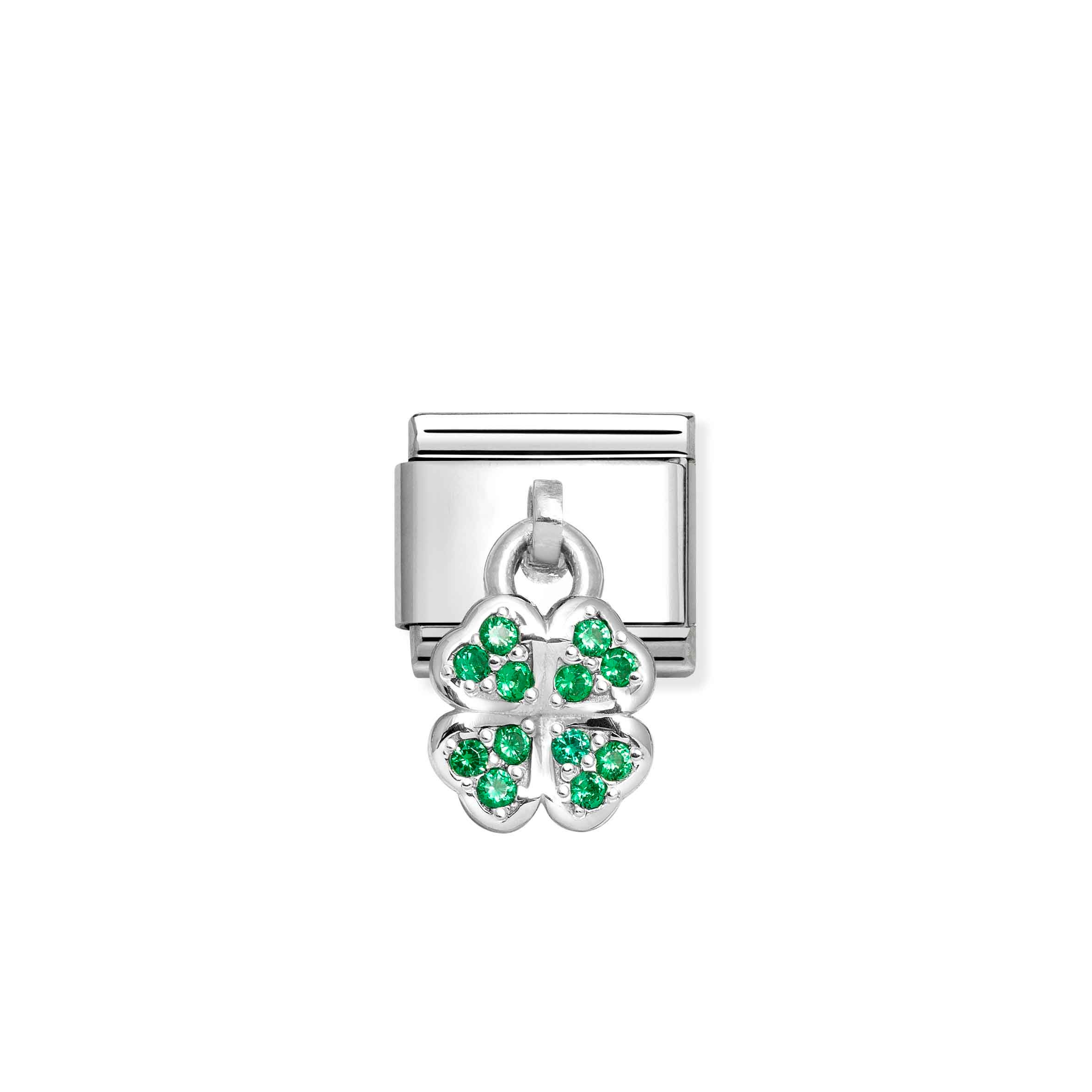 Composable Classic Link Pendant Four leaf Clover Green stones Nomination