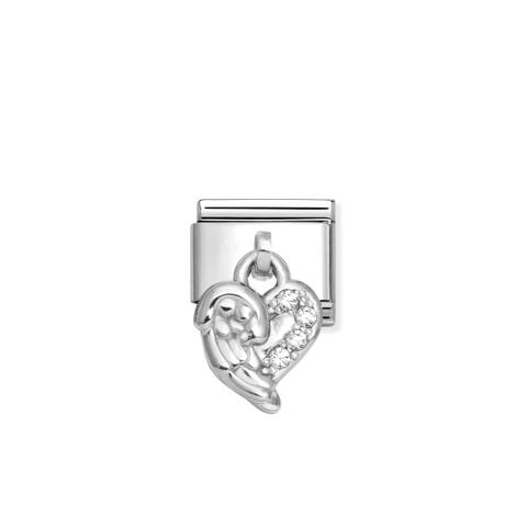 Link Composable Classic Pendentif Cœur avec Ailes blanches Link avec symbole coeur pendentif en acier et argent 925