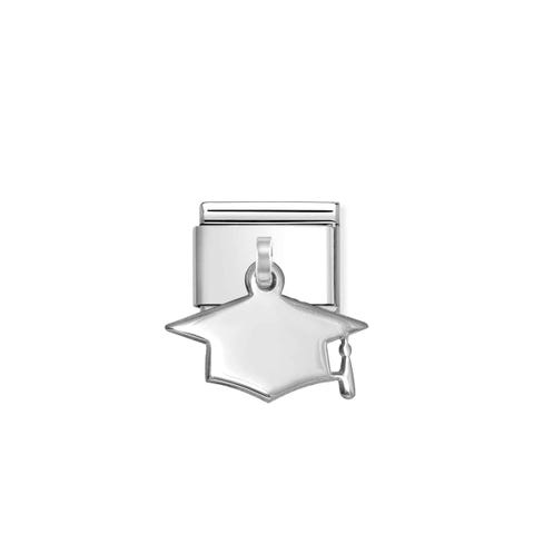 Composable Classic Link, Graduation Hat Engraving Pendant Stainless steel Link with silver Pendant for Black engraving