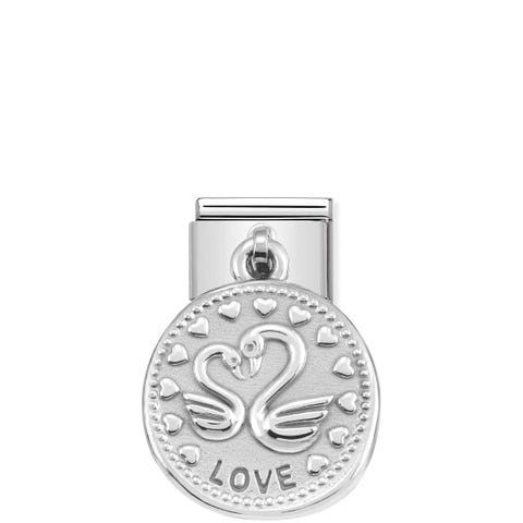 Composable Classic Link Anhänger Liebe Link mit Anhänger in 925er Silber Schwäne und Schrift