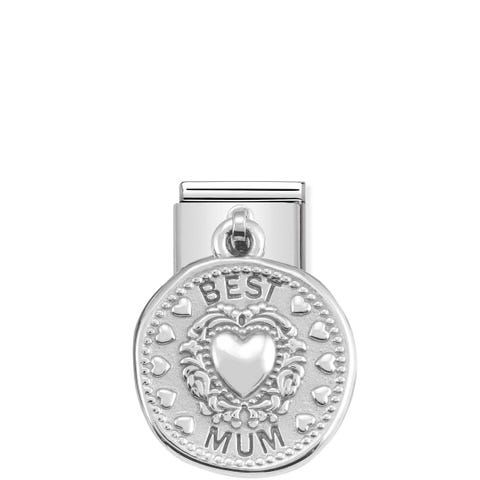 Link Composable Classic Pendentif Meilleure Maman Link en Argent 925 avec cœur et dédicace à la maman