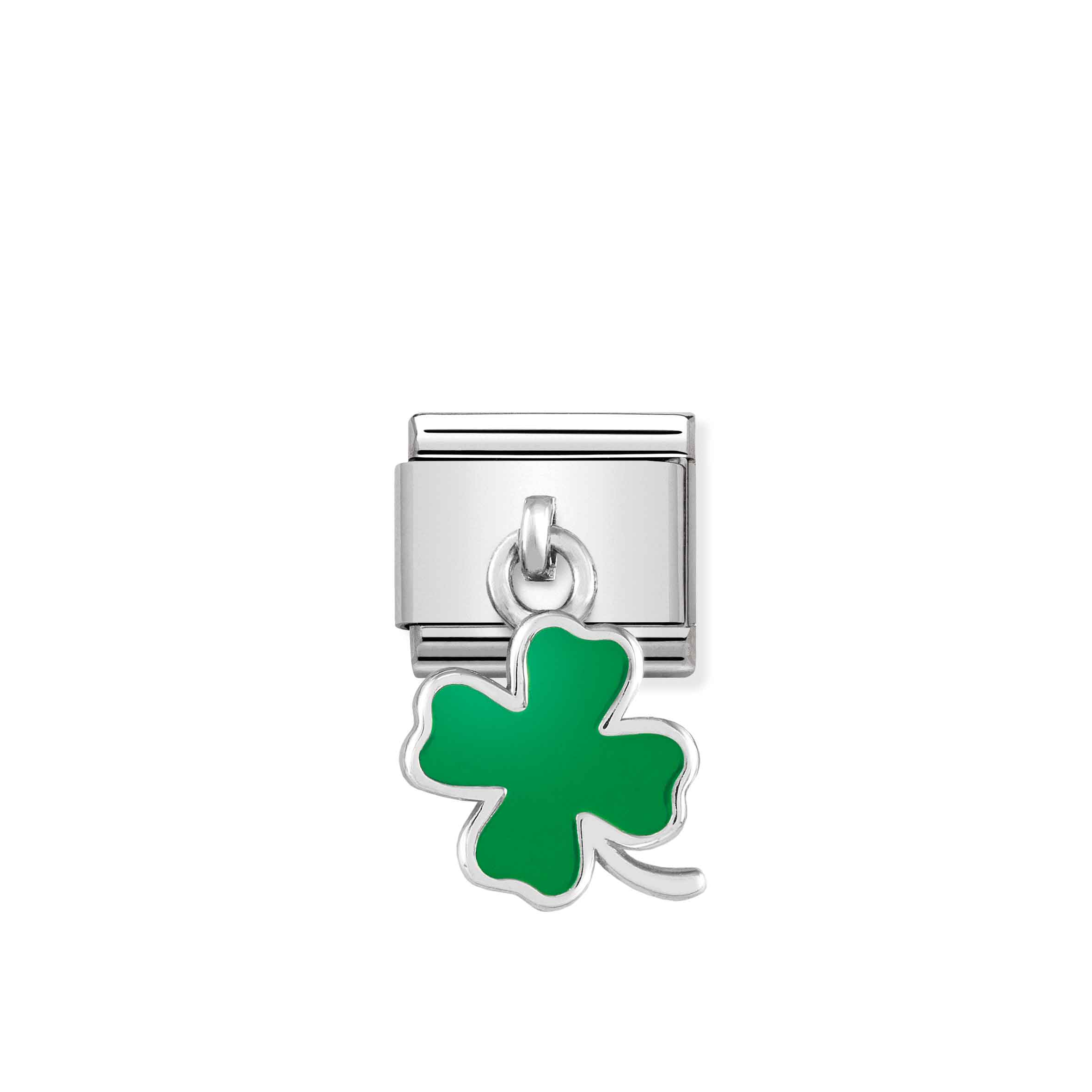 Composable Classic Silver Link Green four leaf clover Nomination