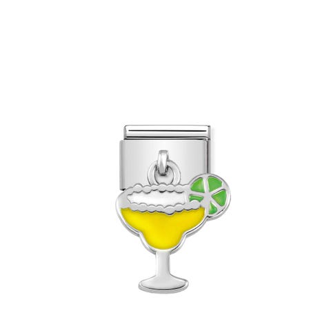 Composable Classic Link Anhänger Cocktail Silber Link 925er Silber Emaille  Anhänger Gelb und Grün Cocktail