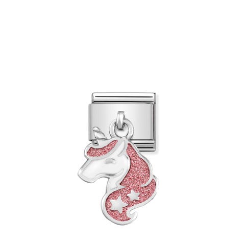 Link Composable Classic Charm Unicornio glitter Link en Plata 925 y glitter con charm