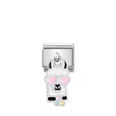 Link Composable Classic Lama Yeux en forme de Cœur Link en Argent 925 et Émail Symbole avec Pendentif animal