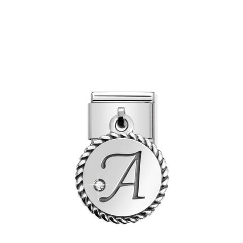 Link Composable Classic con Pendente Lettera A Link in Argento e Cubic Zirconia Lettere Pendenti