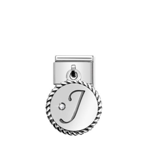 Link Composable Classic con Pendente Lettera J Link in Argento 925 e Cubic Zirconia Pendenti Lettere