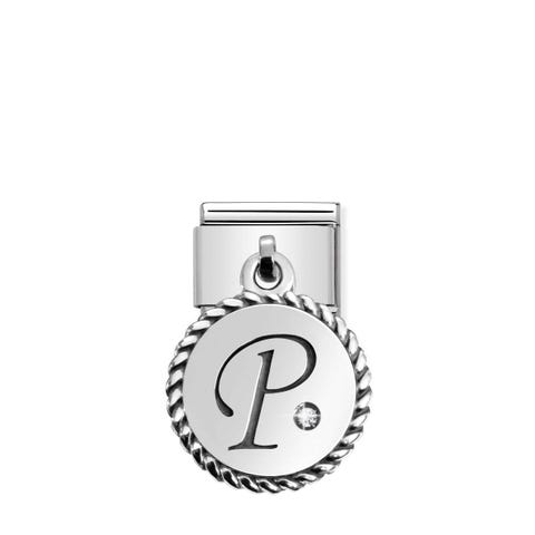 Link Composable Classic con Pendente Lettera P Link in Argento 925 e Cubic Zirconia Pendenti Lettere