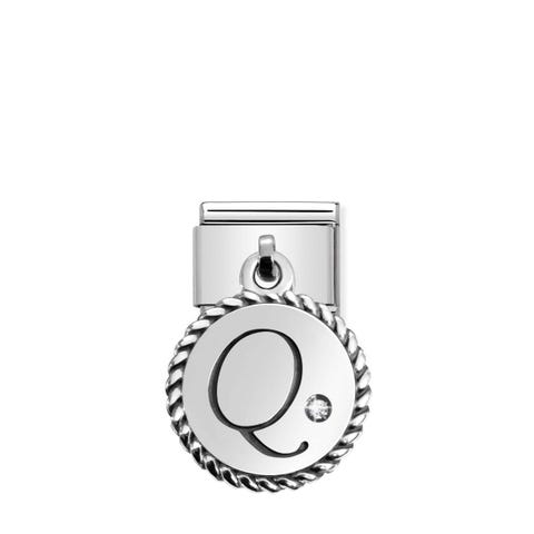 Link Composable Classic con Pendente Lettera Q Link in Argento 925 con Cubic Zirconia Pendenti Alfabeto