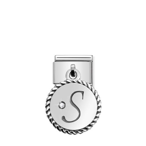Link Composable Classic con Pendente Lettera S Link in Argento e Cubic Zirconia Lettere Pendenti