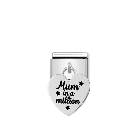 Composable Link silver Heart MUM IN A MILLION Limited Edition Link with text and Stars