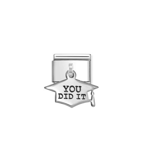 Composable Classic Link, YOU DID IT Graduation Pendant Stainless steel Link with sterling silver Pendant with Black engraving