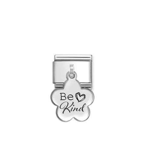 Composable Classic Link, BE KIND Flower pendant Stainless steel Link with Black engraved sterling silver symbol Pendant