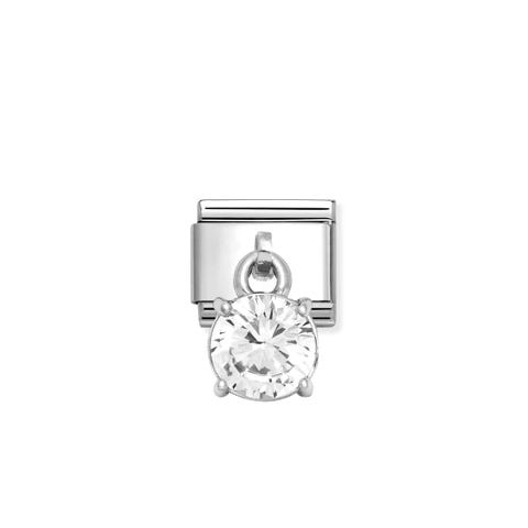 Composable Classic Link, Pendant Round Brilliant Cut Stone, White Stainless steel Link with white sterling silver pendant