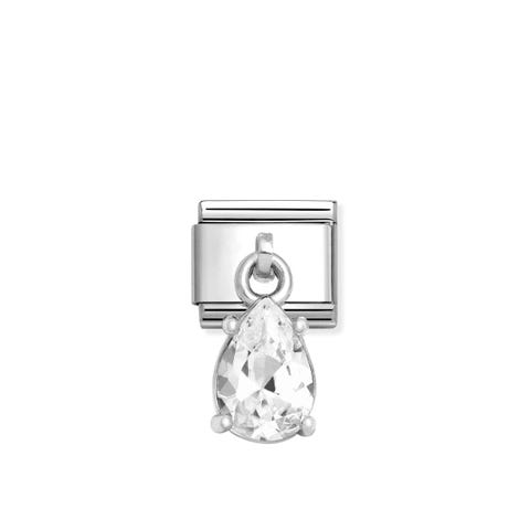 Composable Classic Link, Pendant Drop Pear Cut Stone, White Stainless steel Link with pendant symbol, sterling silver and Cubic Zirconia
