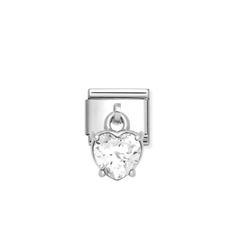 Composable Classic Link, Pendant Heart Cut Stone, White Stainless steel Link, white sterling silver pendant  