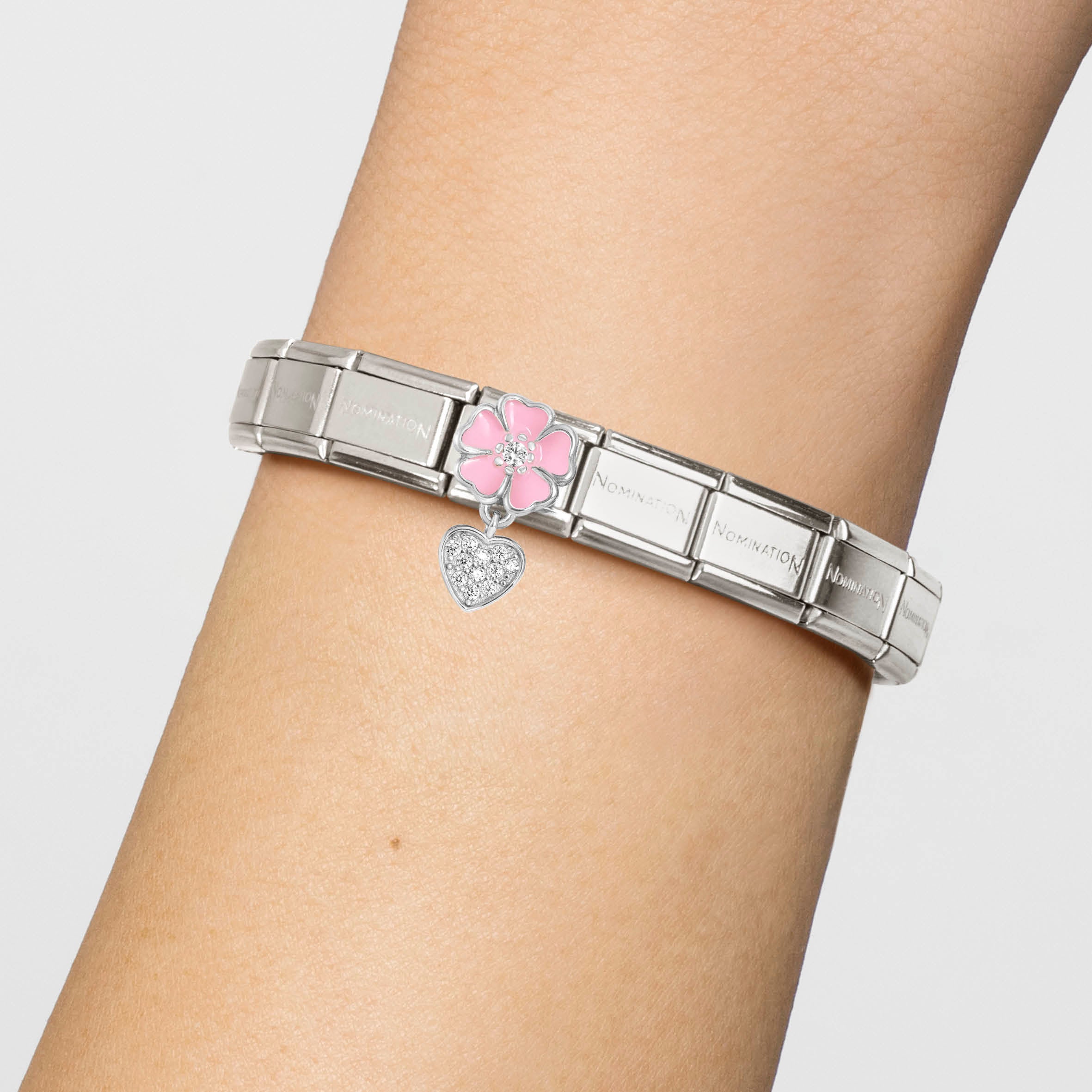 Link Composable Argento fiore e pendente brillante Nomination