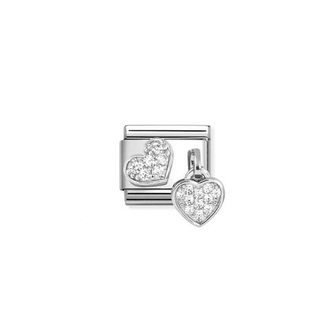 Composable Classic Link, CZ Pavé Hearts 1 Pendant Stainless steel Link with Heart pendant in silver and White CZ