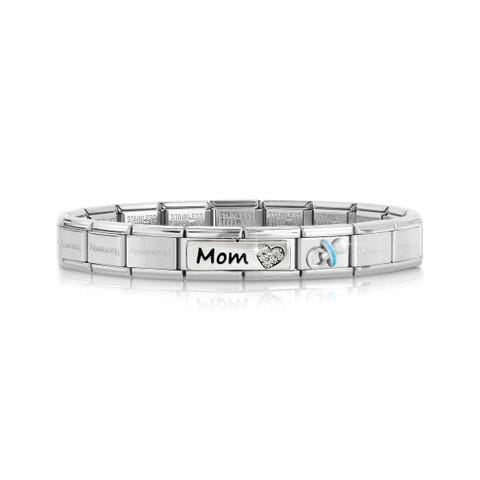Composable Classic Bracelet with Light Blue Pacifier and Mom Bracelet with Heart and Zirconia and 