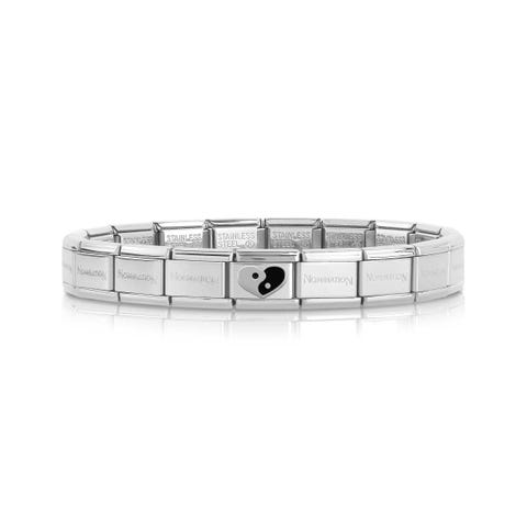 Bracelet Composable Classic Cœur Yin Yang Bracelet avec Symboles d'amour en Argent