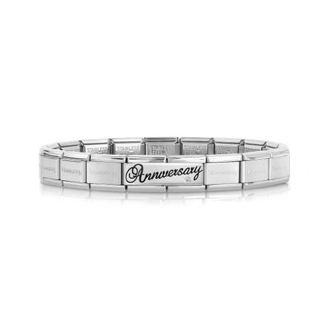 Pulsera Composable Classic Aniversario con Piedra Pulsera con Escrita de Plata y Circón blanco
