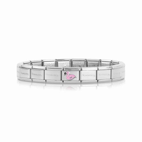 Classic Composable Bracelet with Pink Flamingo Bracelet in stainless steel with enamelled symbol