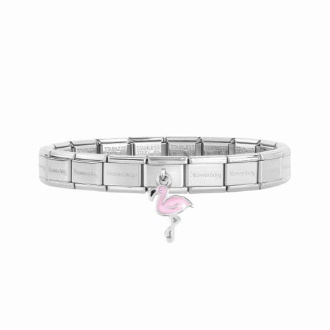Bracciale Composable Classic con pendente Fenicottero Bracciale con Pendente in Argento e Smalto Fenicottero Rosa