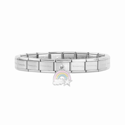 Composable Classic Bracelet with Rainbow Bracelet with pendant in silver and enamel Rainbow with Cloud and Star