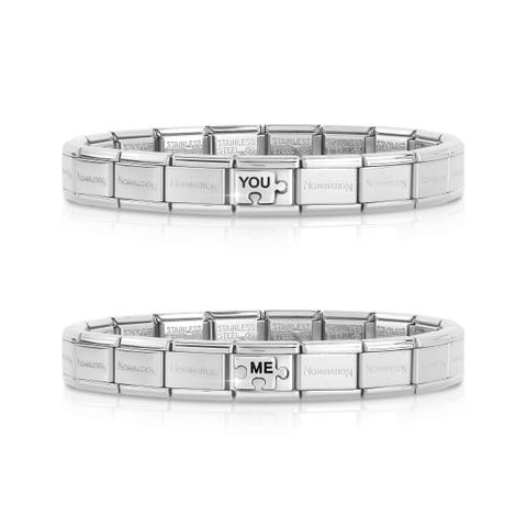 2 Bracelet Pair Composable Classic Puzzle YOU ME Pair of 2 bracelets with Puzzle Links #oneformeoneforyou