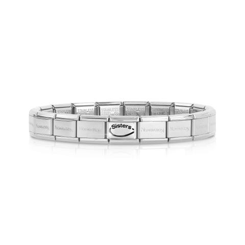 Composable Classic Armband Schwester Unendlichkeit Armband Symbol und Schrift oxidierte Silber. #oneformeoneforyou