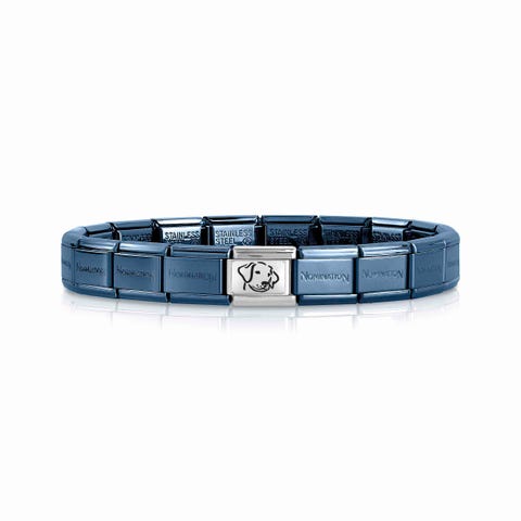 Bracelet Composable Classic Bleu Chien Bracelet en acier avec symbole