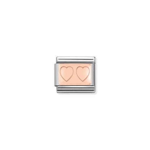 Composable Classic Link Rose Gold Two Hearts Link in stainless steel and bonded rose gold with Love symbols