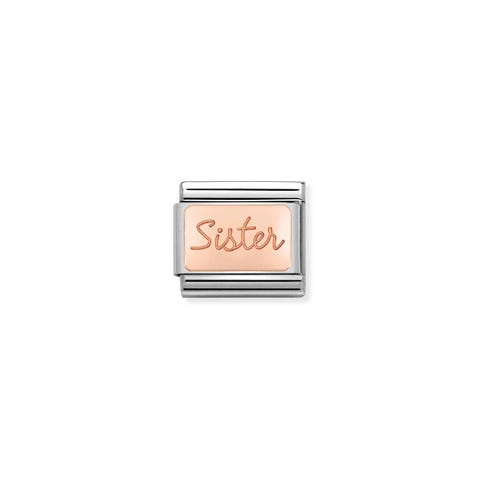 Composable Classic Link Sister in Rosagold Link mit eingravierter Schrift Edelstahl 375er Rosagold