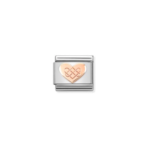Composable Link, rose gold Celtic Knot Heart Love symbol on stainless steel in 9K rose gold