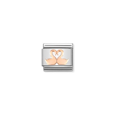 Composable Link, rose gold Swans Link with romantic symbol in rose gold on stainless steel 