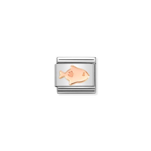 Link Composable Classic poisson avec coeur en or rose Link en acier et or rose symbole animal