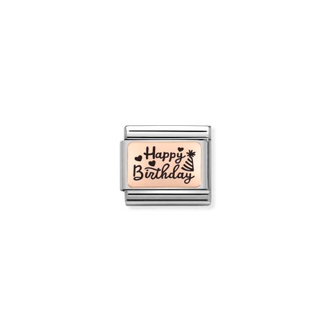 Link Composable Happy Birthday in Oro Rosa Link Buon Compleanno in Oro rosa 375 e smalto nero