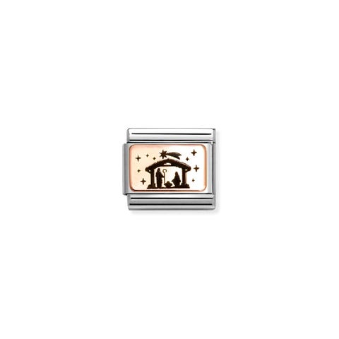 Composable Classic Link, Rose gold, Nativity Stainless steel Link, Rose gold, engraved with Black enamel