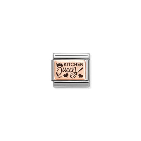 Composable Classic Link KITCHEN QUEEN Stainless steel Link with bonded rose gold and text with black enamel
