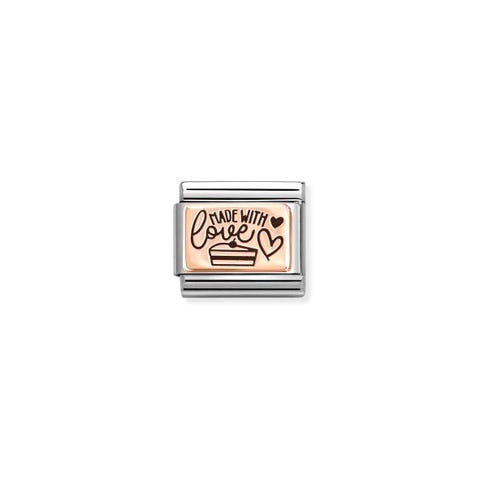 Composable Classic Link MADE WITH LOVE Cake Stainless steel Link with symbol and text on rose gold plate