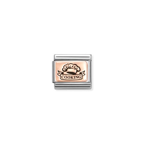 Composable Classic Link COOKING Chef’s Hat Stainless steel Link with text and symbol in bonded rose gold