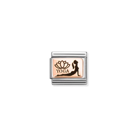 Composable Classic Link, YOGA Cobra Pose Stainless steel Link with rose gold plate with Black enamel decorations