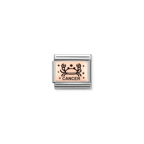 Link Composable Classic en or rose Cancer Link en acier et or rose avec Symbole du zodiaque